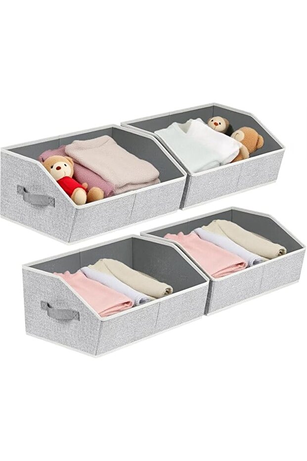 Mylindde Storage Bins with Lids, 3 Pack Foldable Storage Boxes with Lids and Leather Handle, Closet