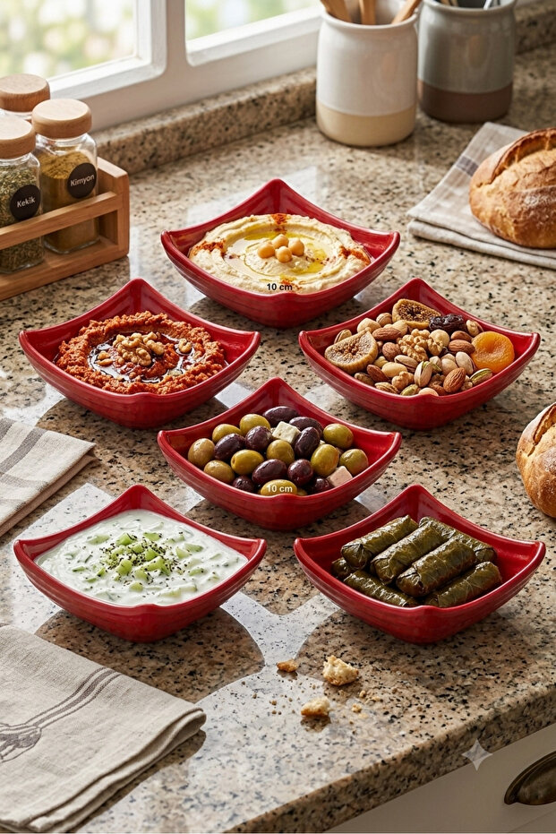 12 Pieces of Unbreakable Melamine Square Mini Sauce Bowls and Snack Bowls 10 cm - Red