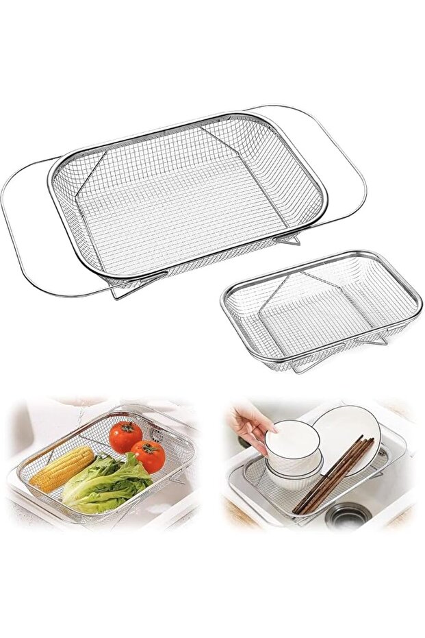 Over The Sink Colander,Stainless Steel Colander Strainer,Collapsible Colander Rectangular Si