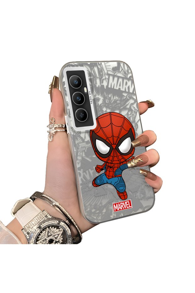 Realme C65 Compatible Spider Man Patterned Silicone Edge Hard Back Case Couple Phone Case