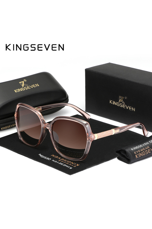 Brown KINGSEVEN Designer Fashion Women Sunglass Polarized Anti-UV400 Butterfly Large Frame Glasses