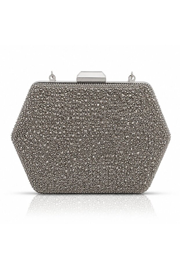 Women's Platinum Crystal Full Stone Hexagonal Evening Dress Bag Boxed Night Portfolio