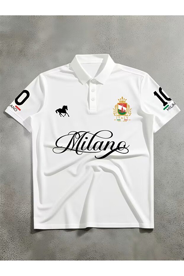 Polo Collar Regular Fit Milano Italy Printed Men's T-Shirt