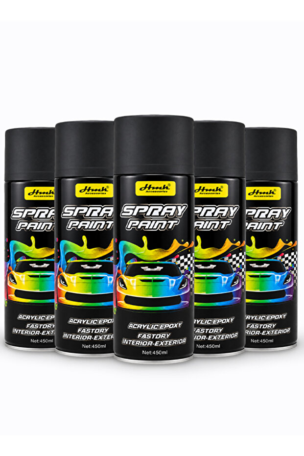 Combo 5PCS H013 450 ml Matte Black Acrylic Epoxy Spray Paint, Fast Dry Interior Exterior Multi-Surface Can