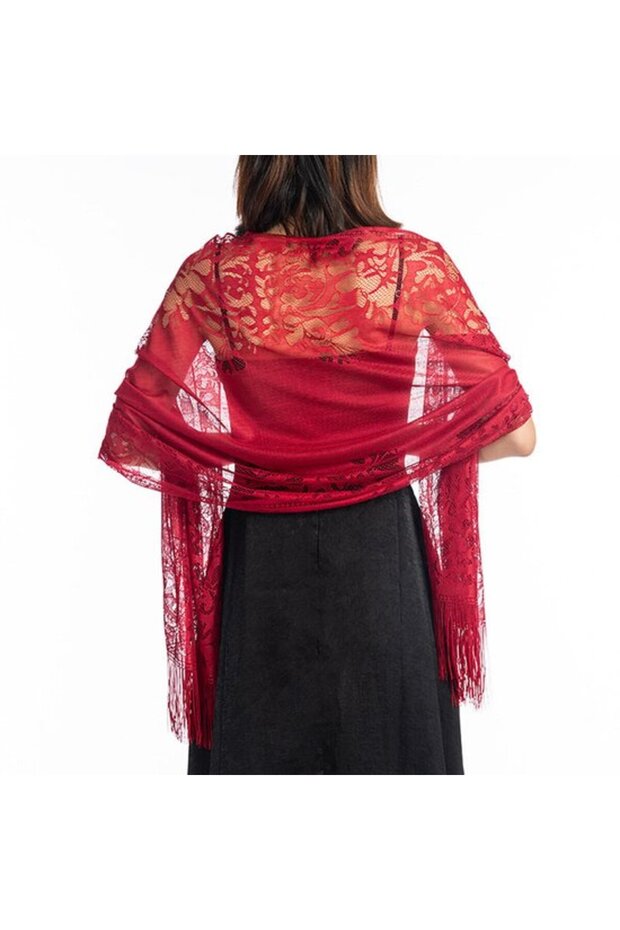 Women's lace shawl bordeaux red for weddings/parties/beach.