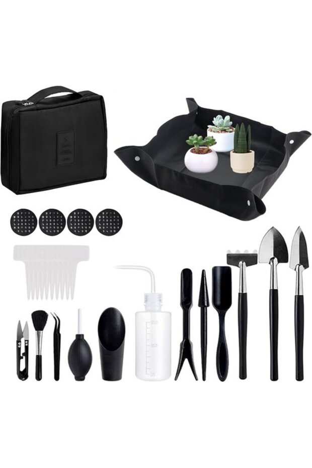 28-piece mini gardening tool set, including a waterproof mat and storage bag - suitable for both indoor outdoor use.