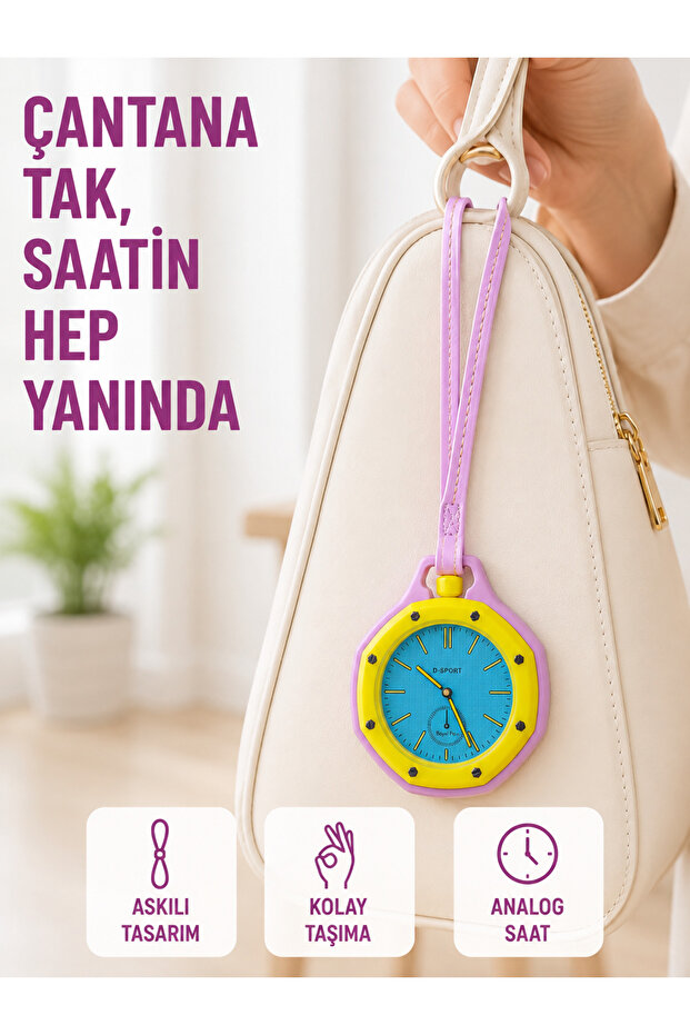 Keychain Bag Charm Hanging Analog Decorative Watch Pink