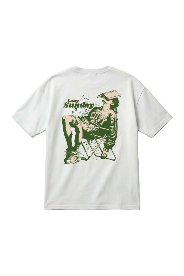 Lazy Sunday Printed Oversize Unisex T-Shirt – Vintage Streetwear 100% Cotton