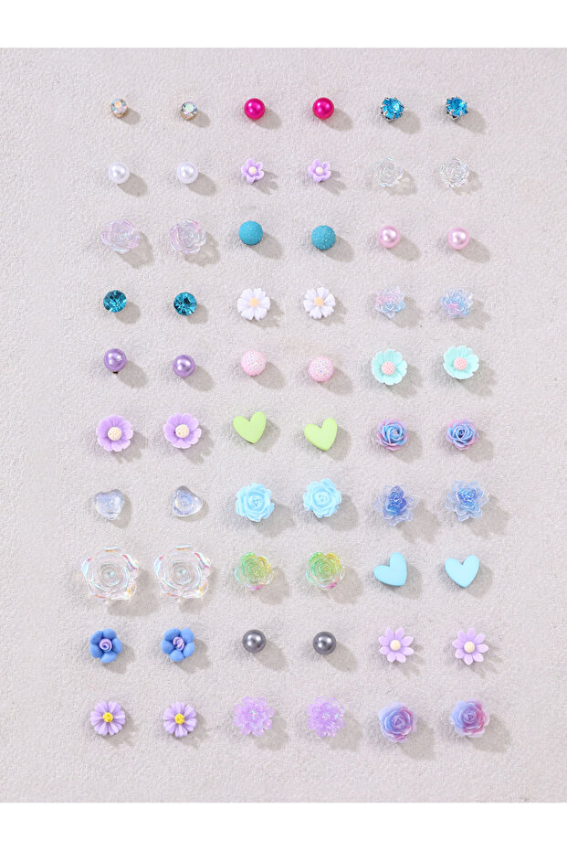Set of 30 - Flower and Heart Stud Earrings
