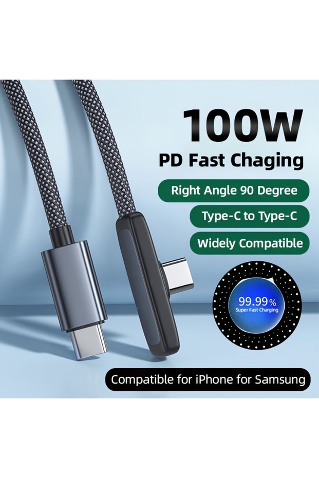 1.5m black Type C to Type C 100W 6A Fast Charging Data Cable 90° Elbow Android Phone for Samsung Xia