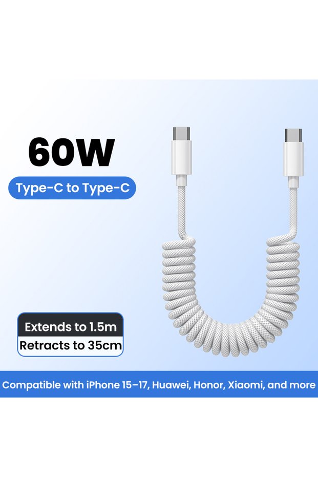 1.5m C To C 100W USB Type C Cable Fast Charging 60W Type C to Type C Spring Telescopic Cable For iPh