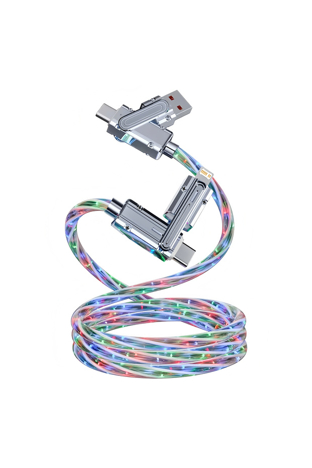 White Phone Cable 240W LED Luminous USB Cable 4 in 1 Fast Charging Data Cable for iPhone 14 Pro Max