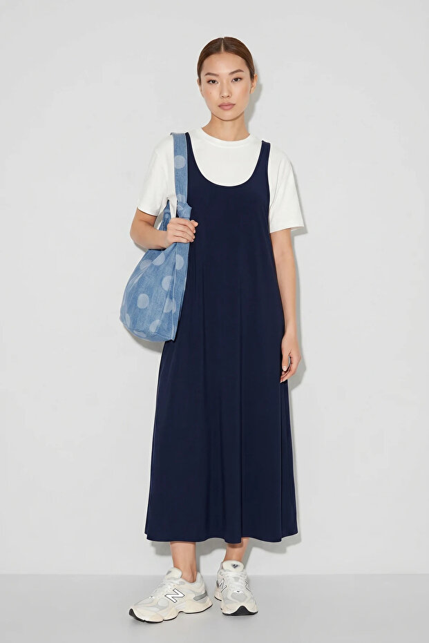 Women's Strappy A-Line Maxi Navy Blue Dress
