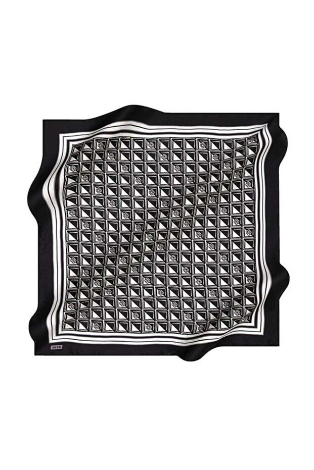 Sura Silk Scarf Black Slogan Pattern