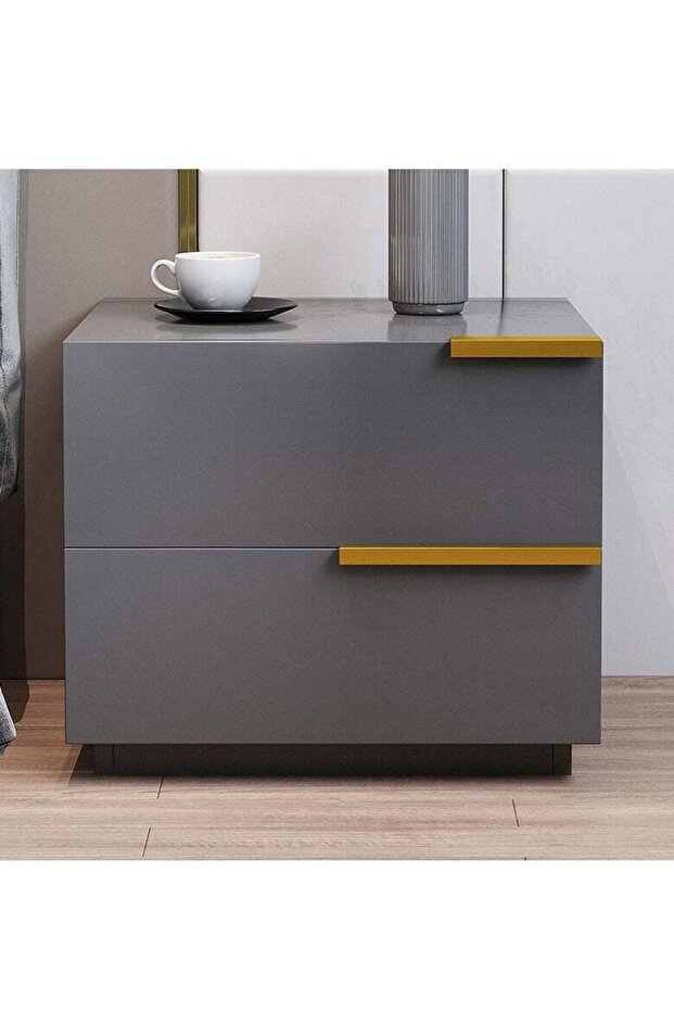 Modern Bedside Table Small Wooden Table with 2 Drawers and Spacious Countertop for Bed Side Sofa End Simple Nightstand Bedside Cabinet with Storage for Bedroom Living Room (Grey)