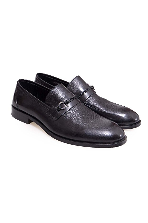 Black Color Laceless Genuine Leather Men's Shoes