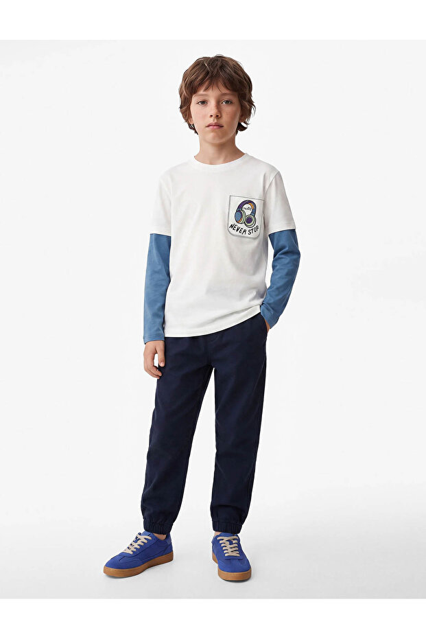 Cotton Long Fake Sleeves Crew Neck Printed T-Shirt