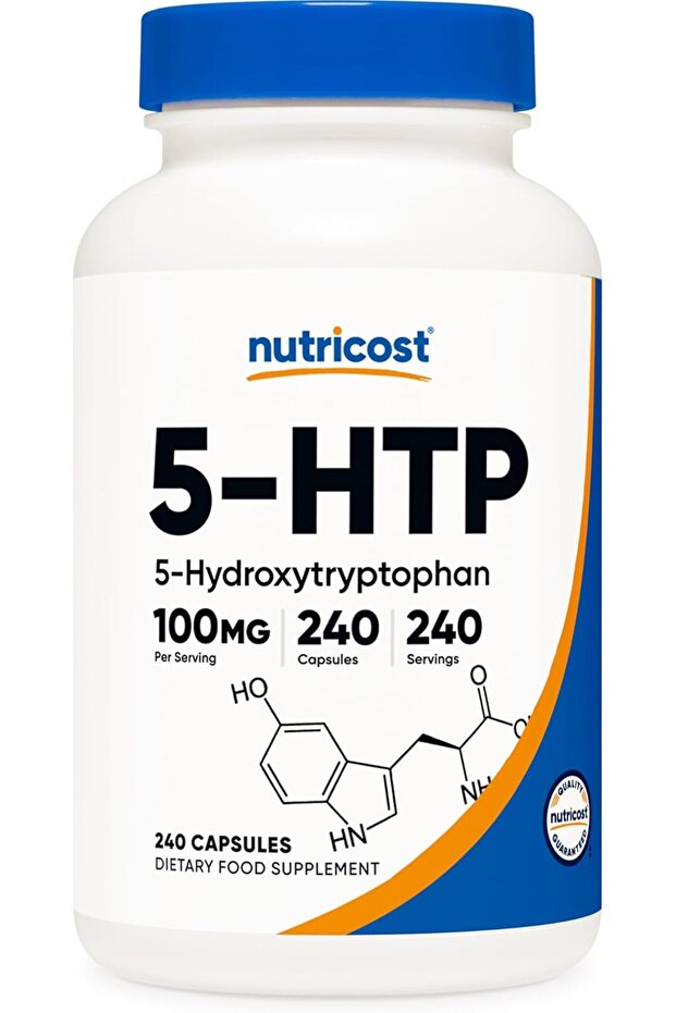 5-HTP 5-هيدروكسي تريبتوفان خالٍ من المواد المعدلة وراثياً وخالٍ من الغلوتين 100 ملغ، 240 كبسولة نباتية