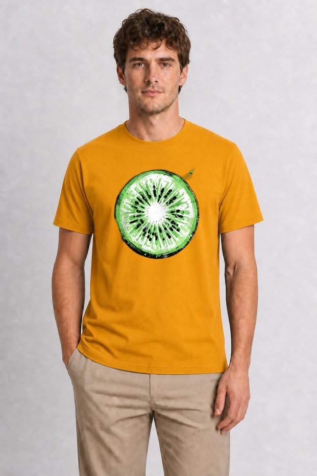 Abstract Kiwi Texture Print T-Shirt - Yellow