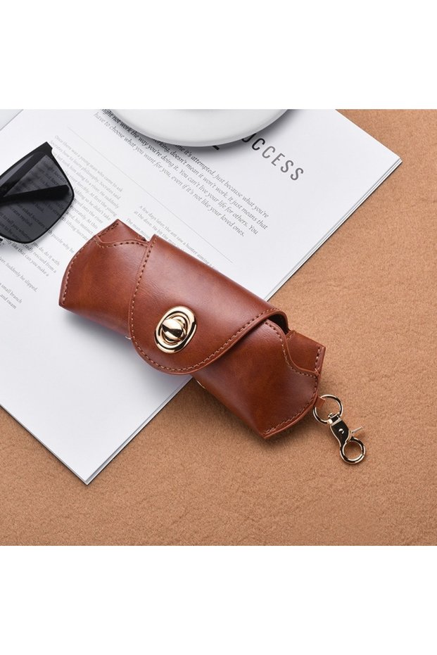 light brown 2026 New Leather Soft Sunglasses Case Hanging Neck Portable Sunglasses Glasses Clip Glas