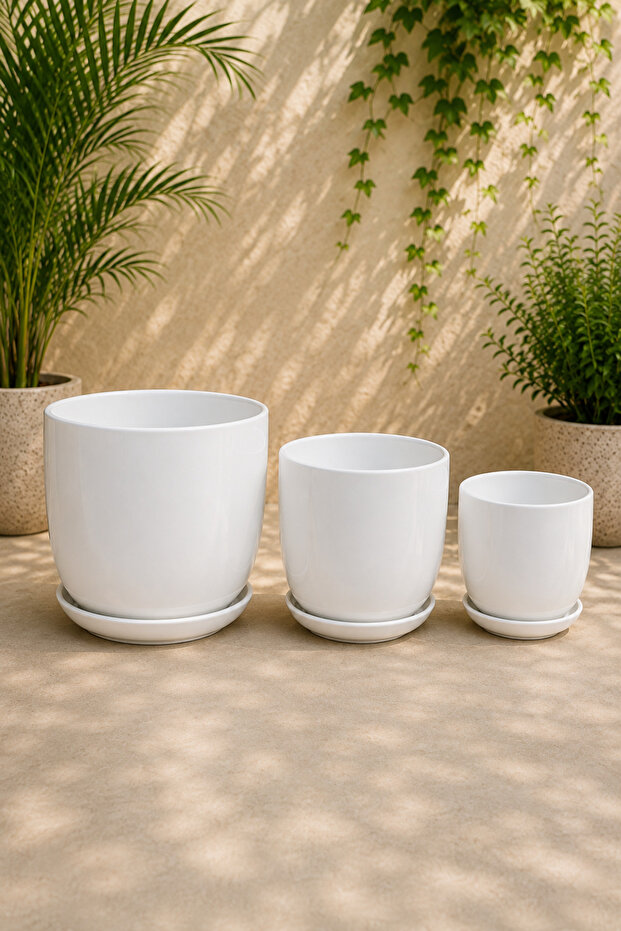 Ceramic Glossy White Ceramic Pot - SET 3PCS