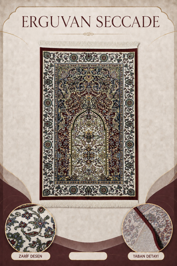 Erguvan Prayer Rug Cotton Soft Textured Premium Prayer Mat 80X120 | Burgundy Luxury Carpet Prayer Mat
