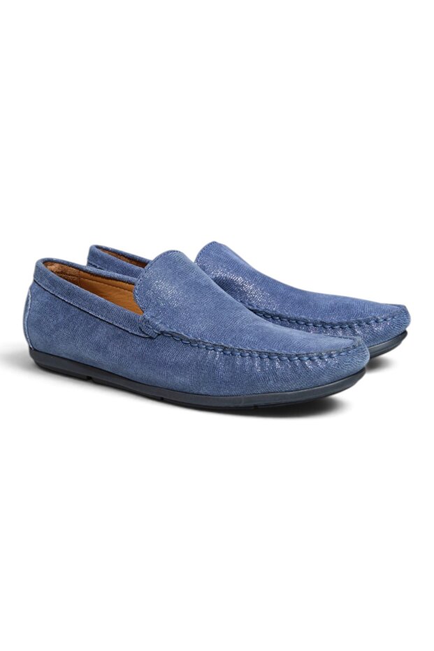 Jeans Blue Silvery Jeans Blue Color Laceless Genuine Leather Men's Shoes