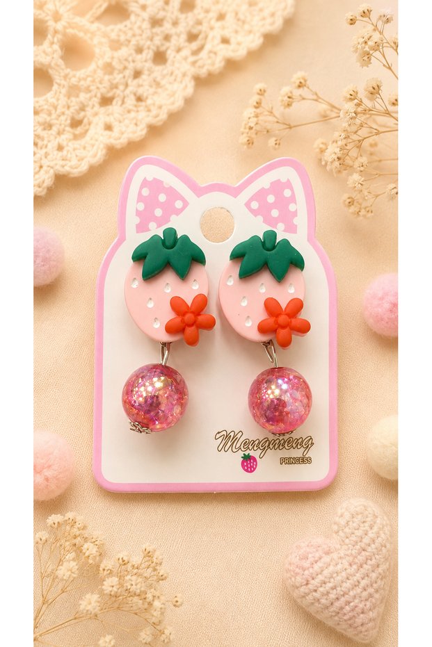 Figured Dangle Children's Earrings - Compressible Strawberry