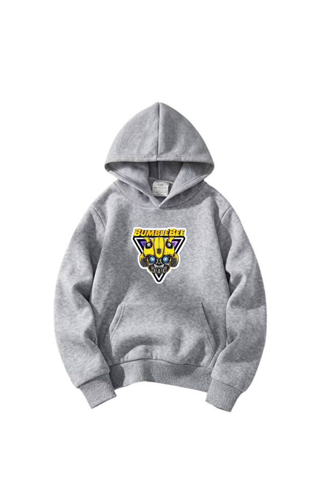 Oversize Hooded Bumblebee Printed Sweatshirt for Kids