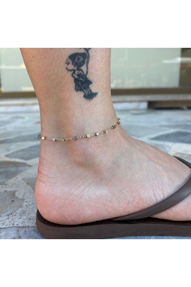 Two Color Chain Anklet with Cube Detail