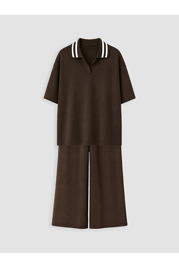 Brown Polo Collar Short Sleeve Girls' Soft Touch Set