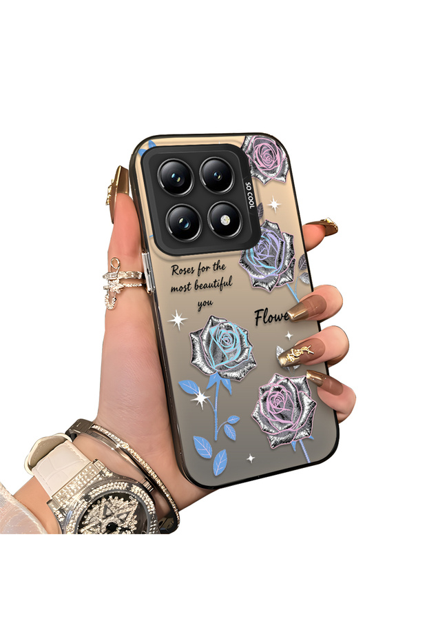 Mi 14t Pro 5g Compatible Silicone Edge Hard Back Case Floral Pattern Couple Phone Case