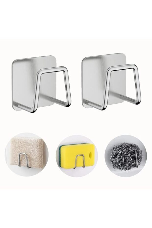 2pcs Stainless Sponge Holder, Waterproof Kitchen Sink Rack Self-Adhesive Stainless Steel Sponge Holder Sink Caddy with Quick Drying Rack for Kitchen Storage