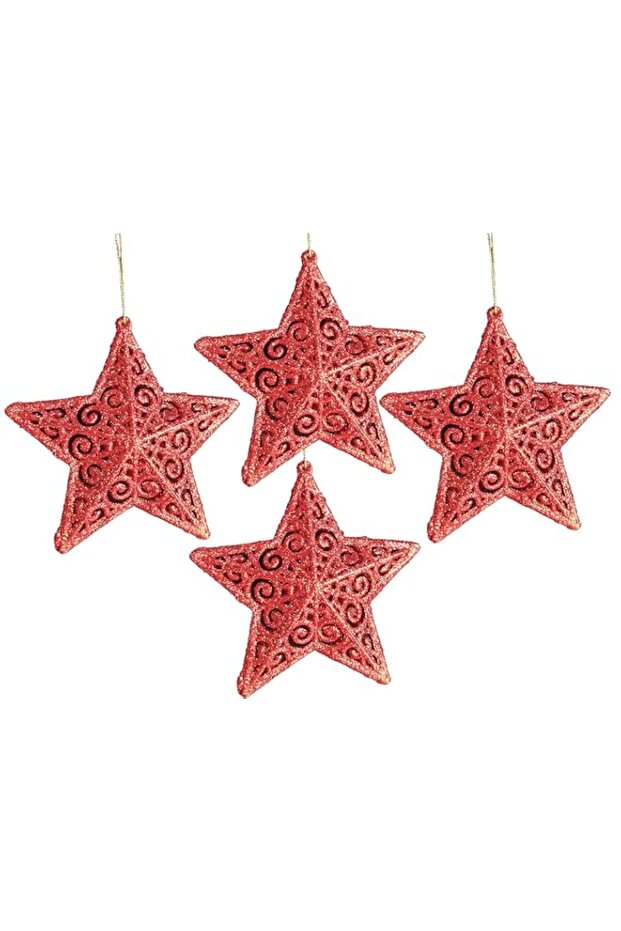 Decorative XMAS stars 4 Pcs 12.5 cm Christmas Tree décor (Red)