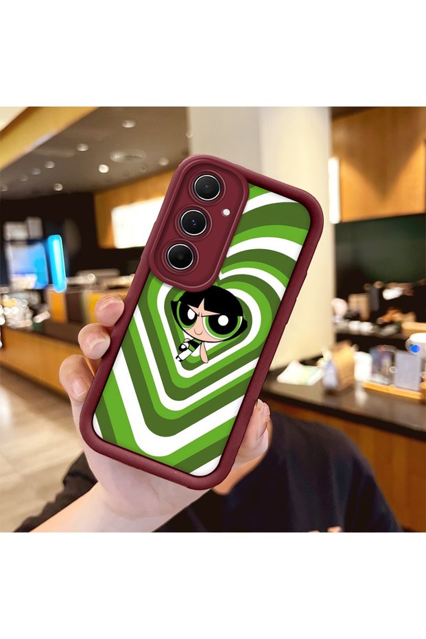 Samsung Galaxy A55 Compatible Case Camera Protective Cartoon Pattern Maroon Lover Couple Silicone Phone Case