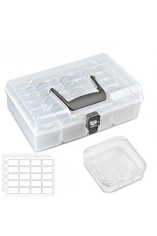 Bead Organizer Box with 24 Compartment and 2 Label Sticker, Plastic Storage Box, Clear Organizer Case with Handle for Jewelry, Beads, Crafts, Hardware, Small Parts, DIY Crafts