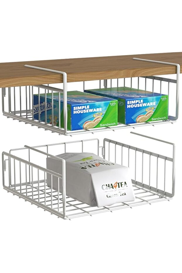 Simple Houseware 2 Pack - Under Shelf Basket, White