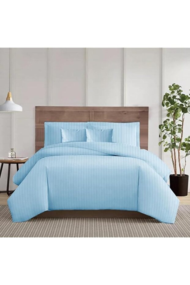 Sleep Well 6-Piece Comforter Set 100% Microfiber- 1pc comforter (160x220cm), 1pc flat sheet (160x220cm), 2pcs pillowcase (50x75+17cm), 2pcs filled cushions (45x45cm) - Sky Blue