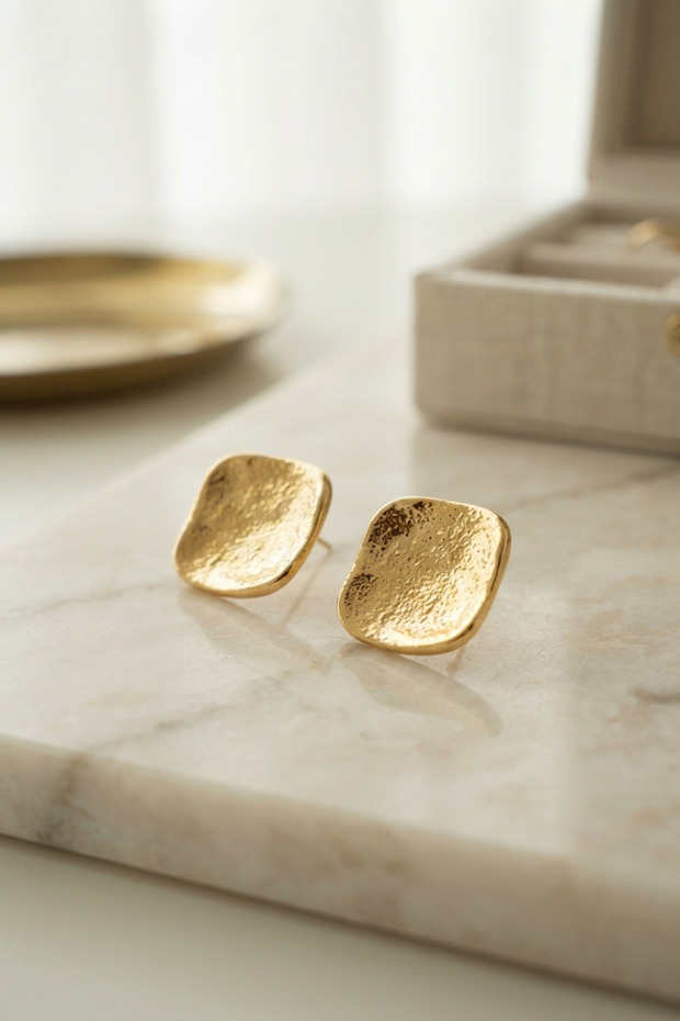 316L Steel Gold Color Inverted Convex Model Earrings