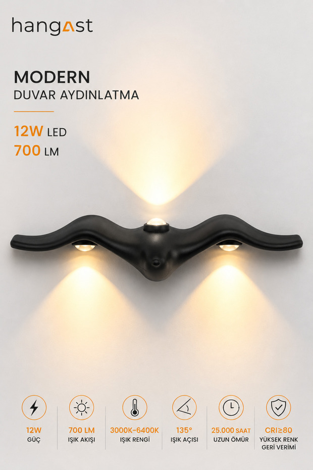 إضاءة جدارية LED بقوة 12 واط | 700 لومن | 3000K-6400K لون ضوئي قابل للتعديل | مصباح حائط عصري