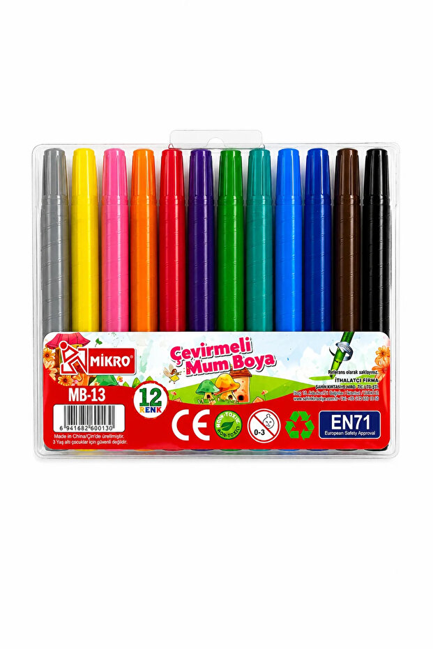Set of 12 Rotating Short Crayons | Colorful Twistable Crayons