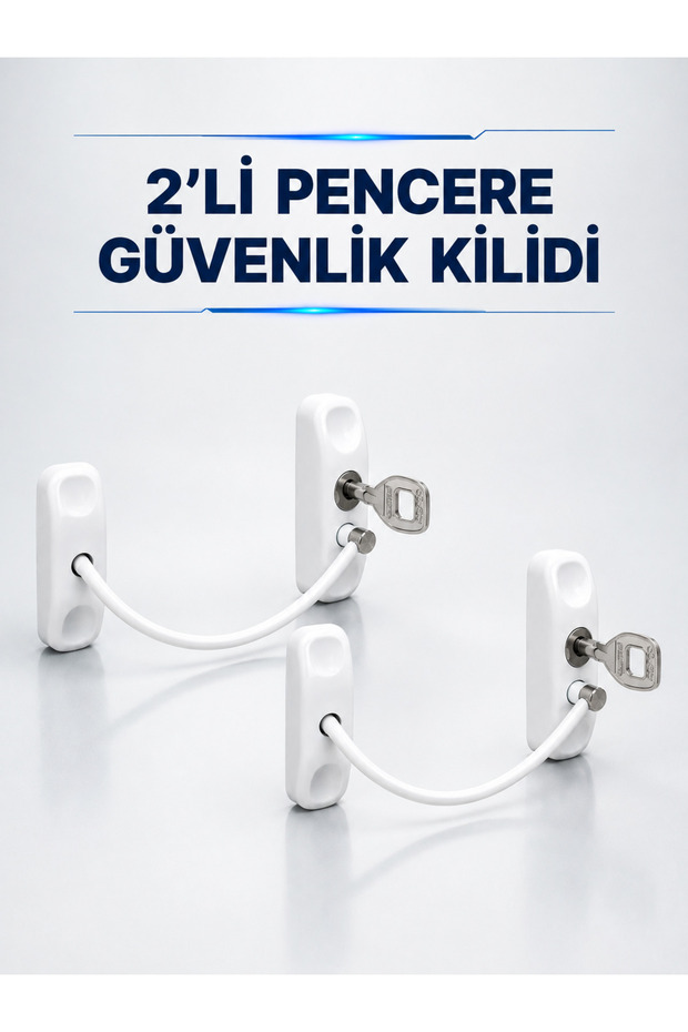Window Safety Device with Key, White Cable-Linked Opening Limiter, Set of 2 - Lsntkn-Rs4937