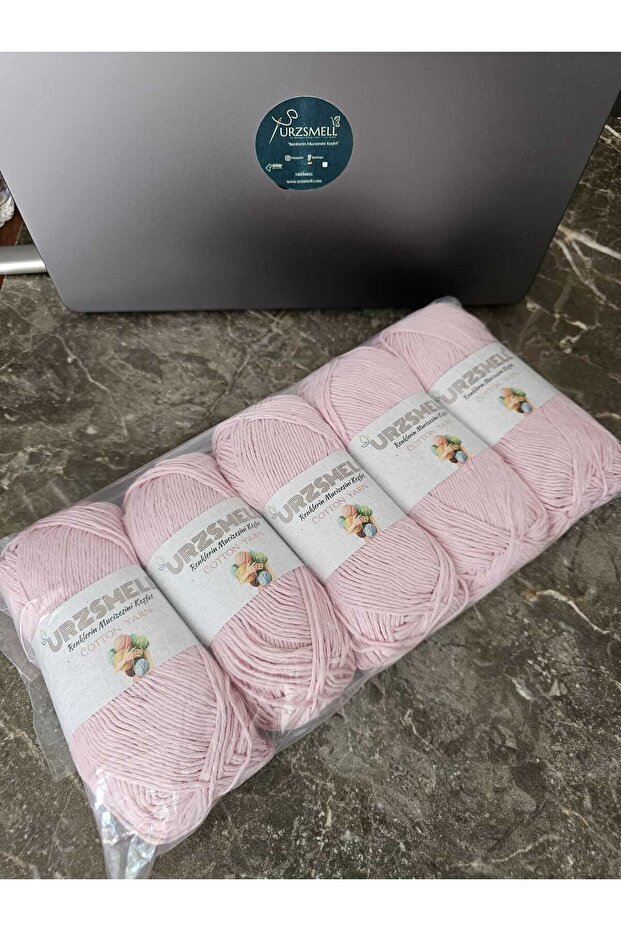Cotton Knitting Yarn 5-Pack 500 Gr. Powder Pink (100Gr, 200Mt Dir.)