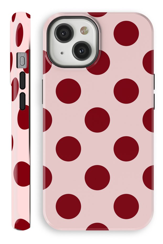 iPhone 15 Plus Red Polka Dot Double Layer Full Covering Printing Glossy Protect Phone Case