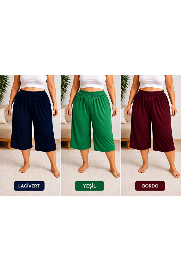 3-Pack Oversize Combed Cotton Capri Shorts – Plus Size