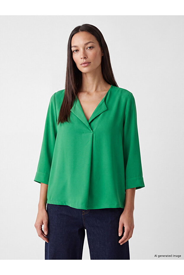 Lcw Everyday Green V-Neck Blouse