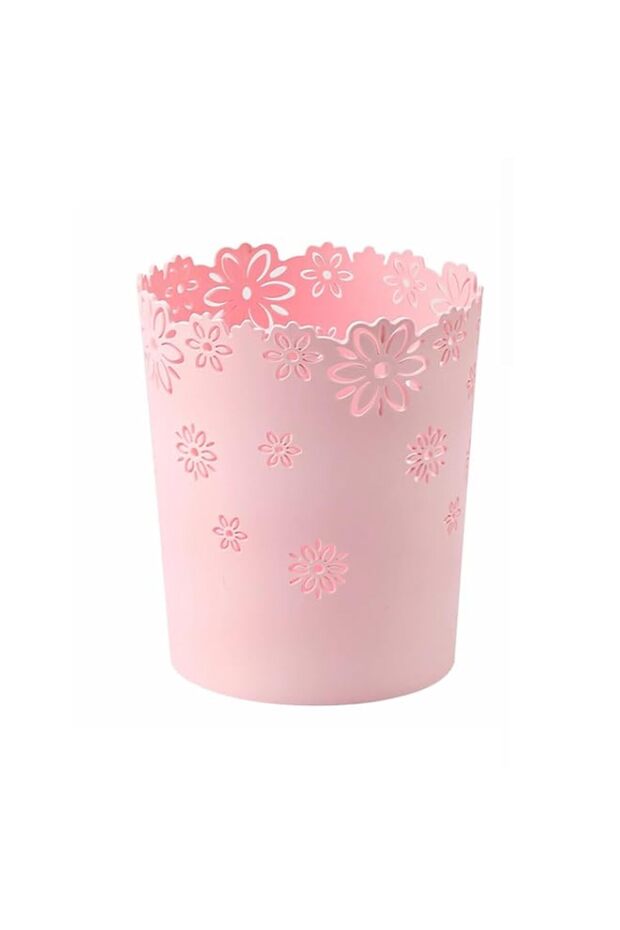 X spring Plastic Wastebasket, 1 Gallon Round Hollow Flower Lace Pattern Garbage Can, Small Decorative Trash Bin for Bathroom Vanity, Desktop, Laundry Room, Kitchen, Office, Kids Dorm, Pink