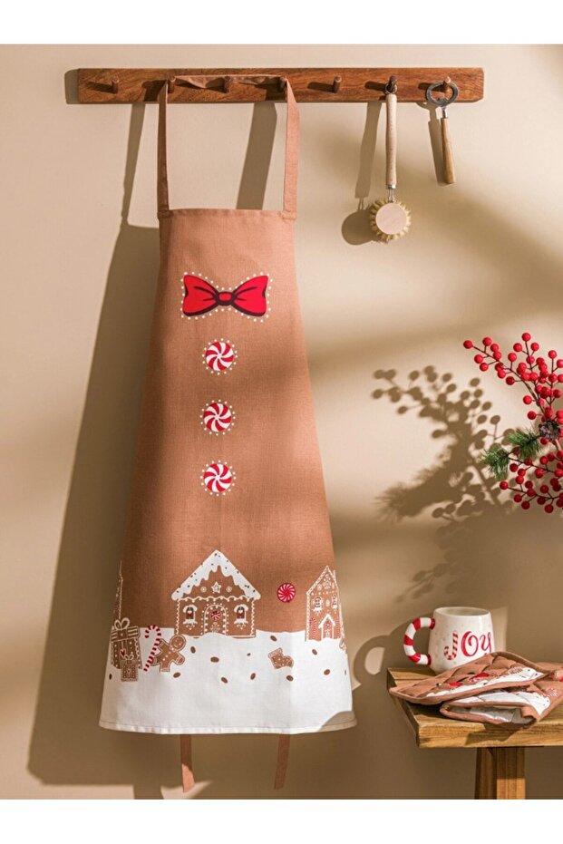 Lcw Home Brown Christmas Themed Kitchen Apron