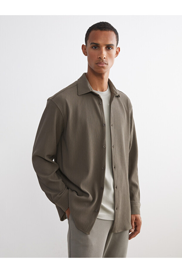 Rmz Gi̇yi̇m Farkiyla Comfortable Fit Long Sleeve Men's Shirt