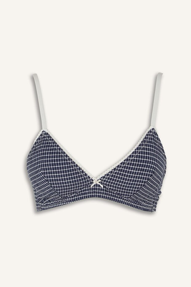 Gingham Patterned Bow Detailed Thin Strap Poplin Unlined Bra I4112Ax26Au